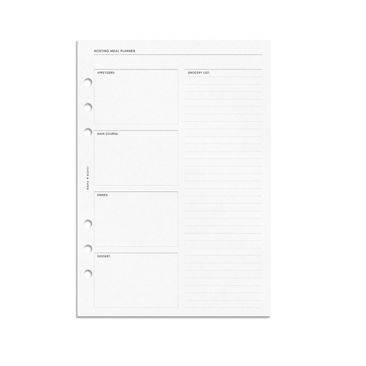 Hosting Meal Planner Inserts | Cloth & Paper