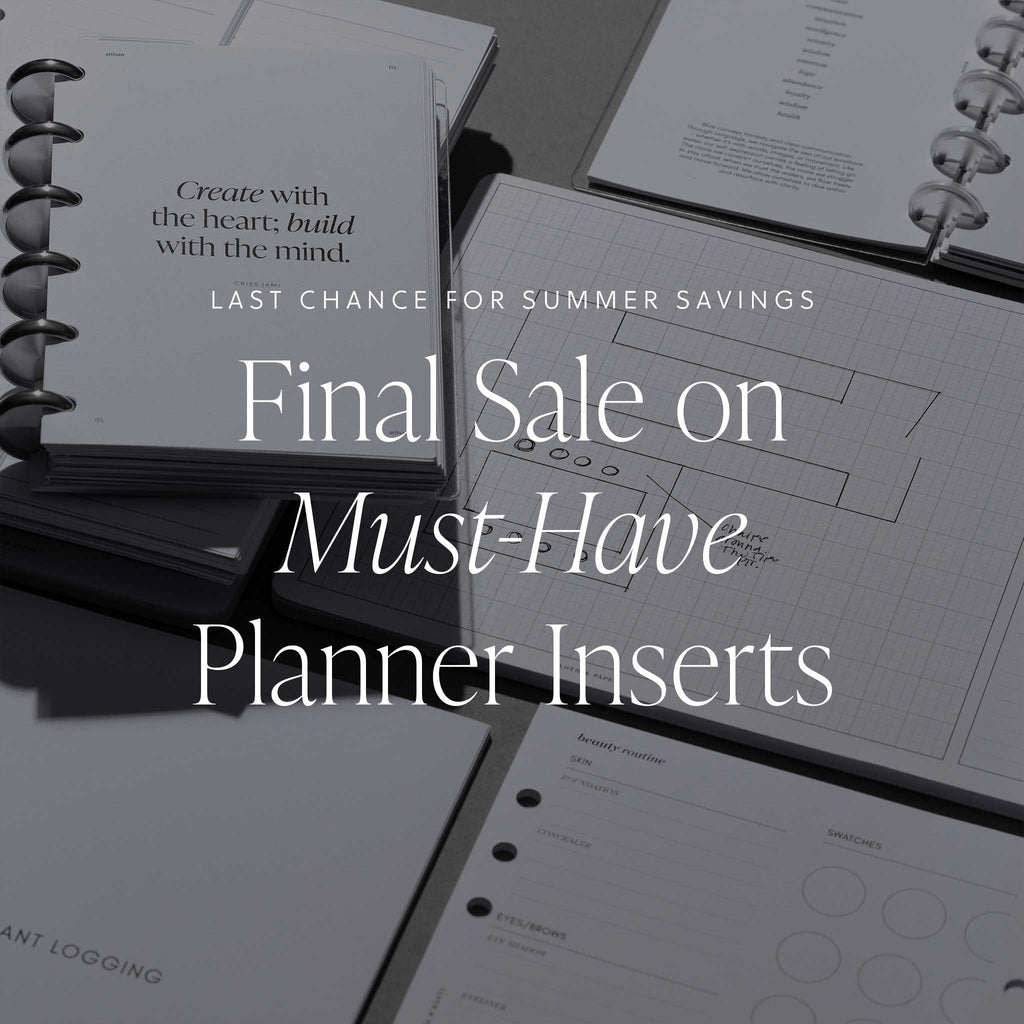 An image of various Cloth & Paper planner inserts, with text overlaid saying "Last Chance for Summer Savings Final Sale on Must-Have Planner Inserts."