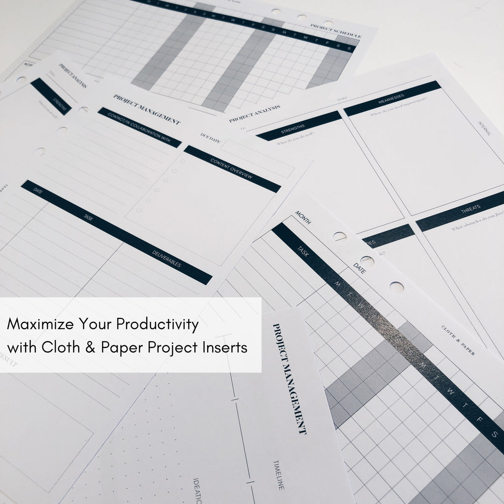 Maximize Your Productivity with Cloth & Paper Project Inserts | Planner Inserts for Project Management