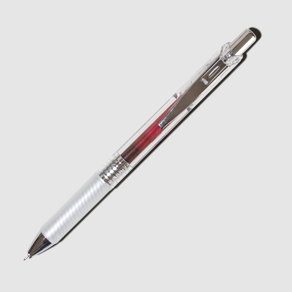 Pentel EnerGel, Burgundy, Cloth and Paper. Pen displayed on a neutral background.