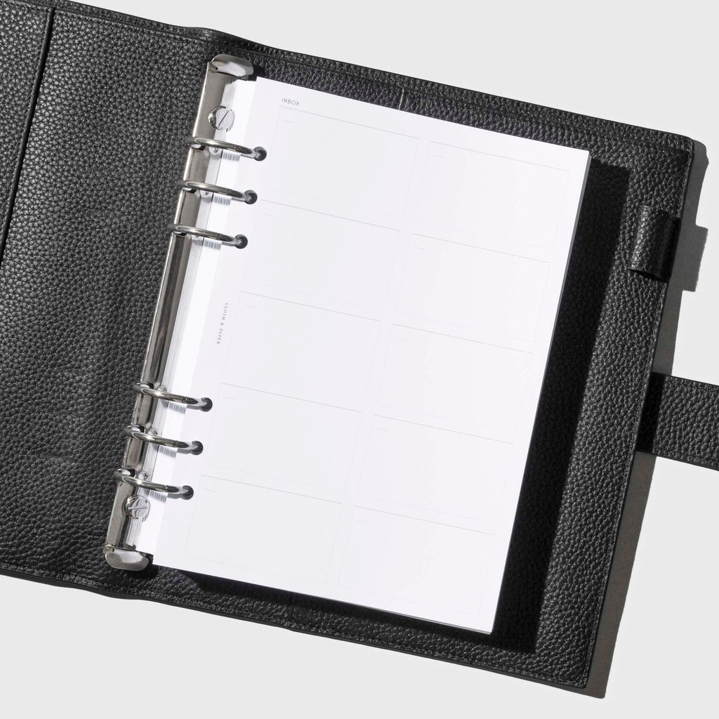 Insert in use inside an A5 leather agenda.