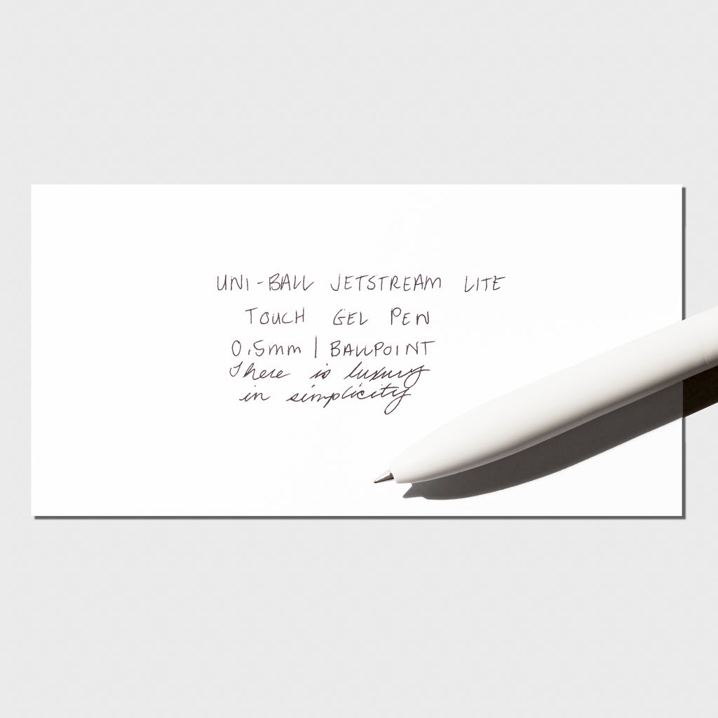 Image shows a pen test sheet ofthe Uni-ball Jetstream LiteTouch Gel Pen in Shell White.