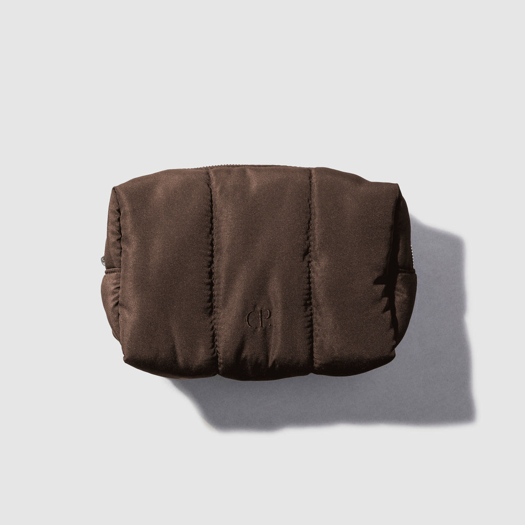 Mini Quilted Pouch, Espresso, Cloth & Paper. Pouch displayed on a neutral background.