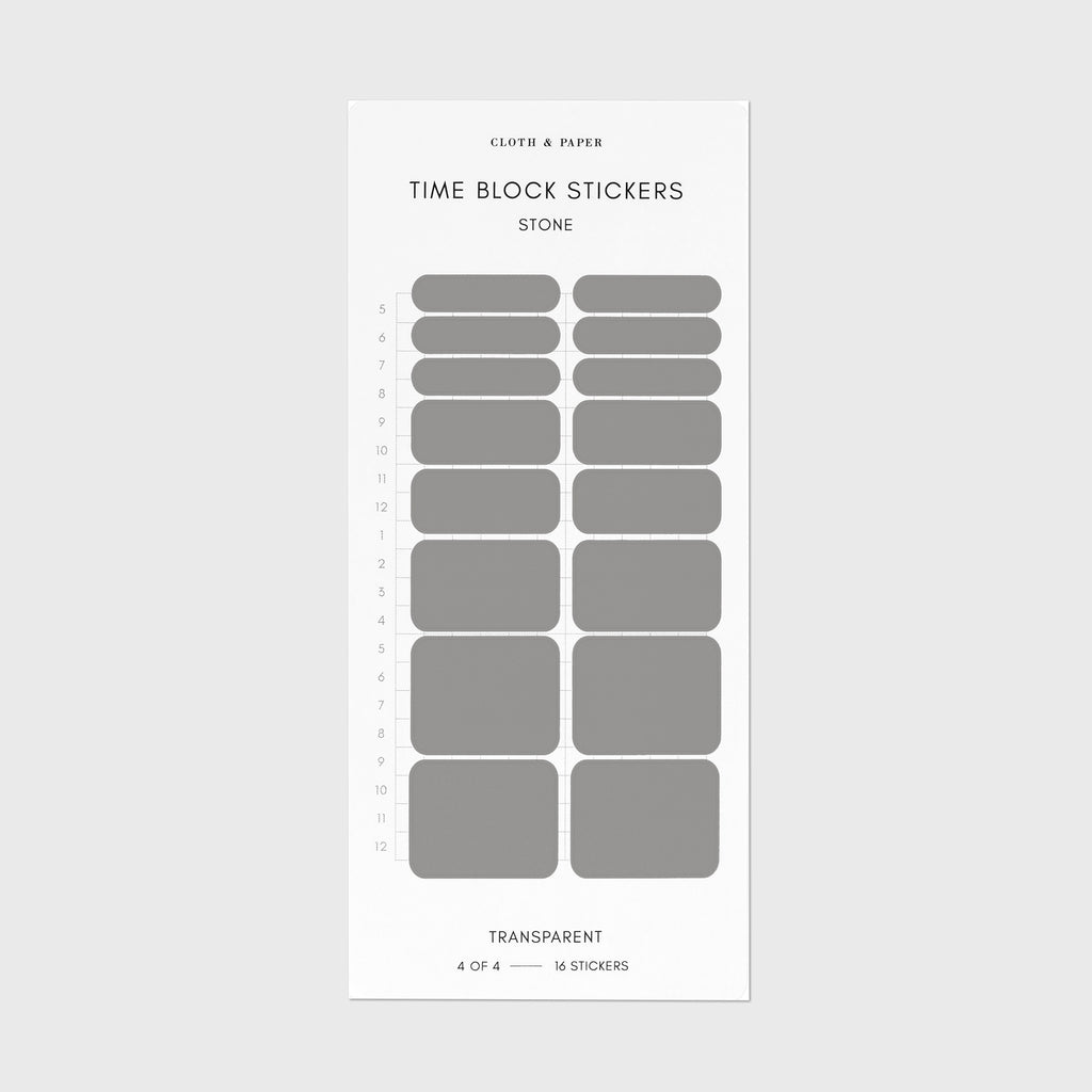 Stone grey time block stickers displayed on a white background.