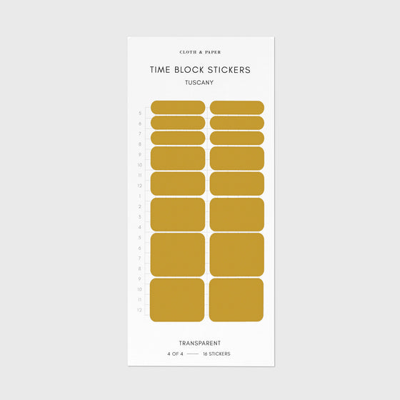 Tuscany dark yellow time block stickers displayed on a white background.