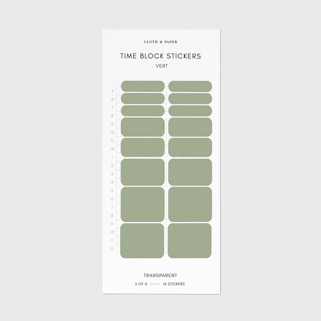 Vert green time block stickers displayed on a white background.