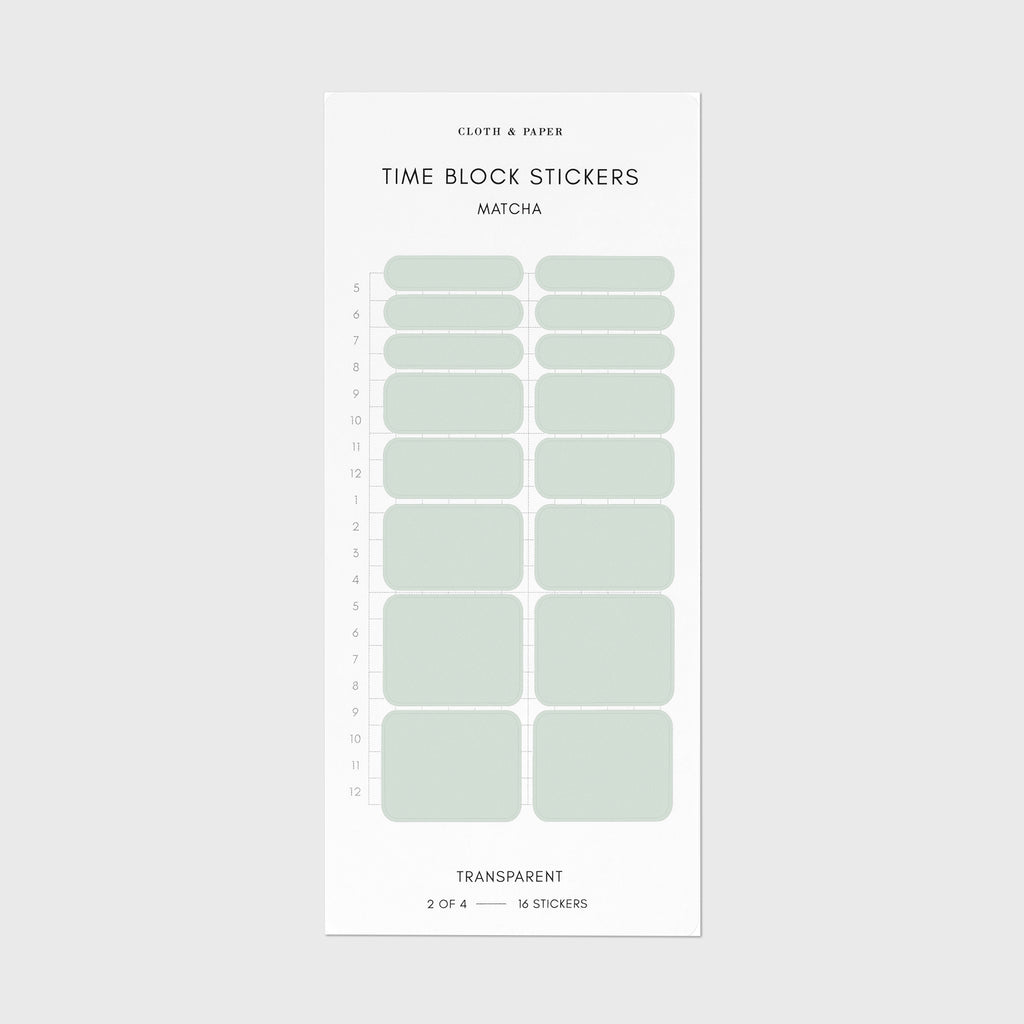 Matcha light green time block stickers displayed on a white background.