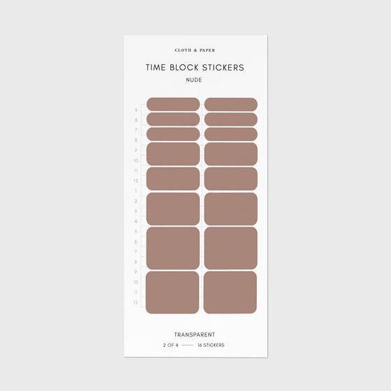 Nude brown time block stickers displayed on a white background.