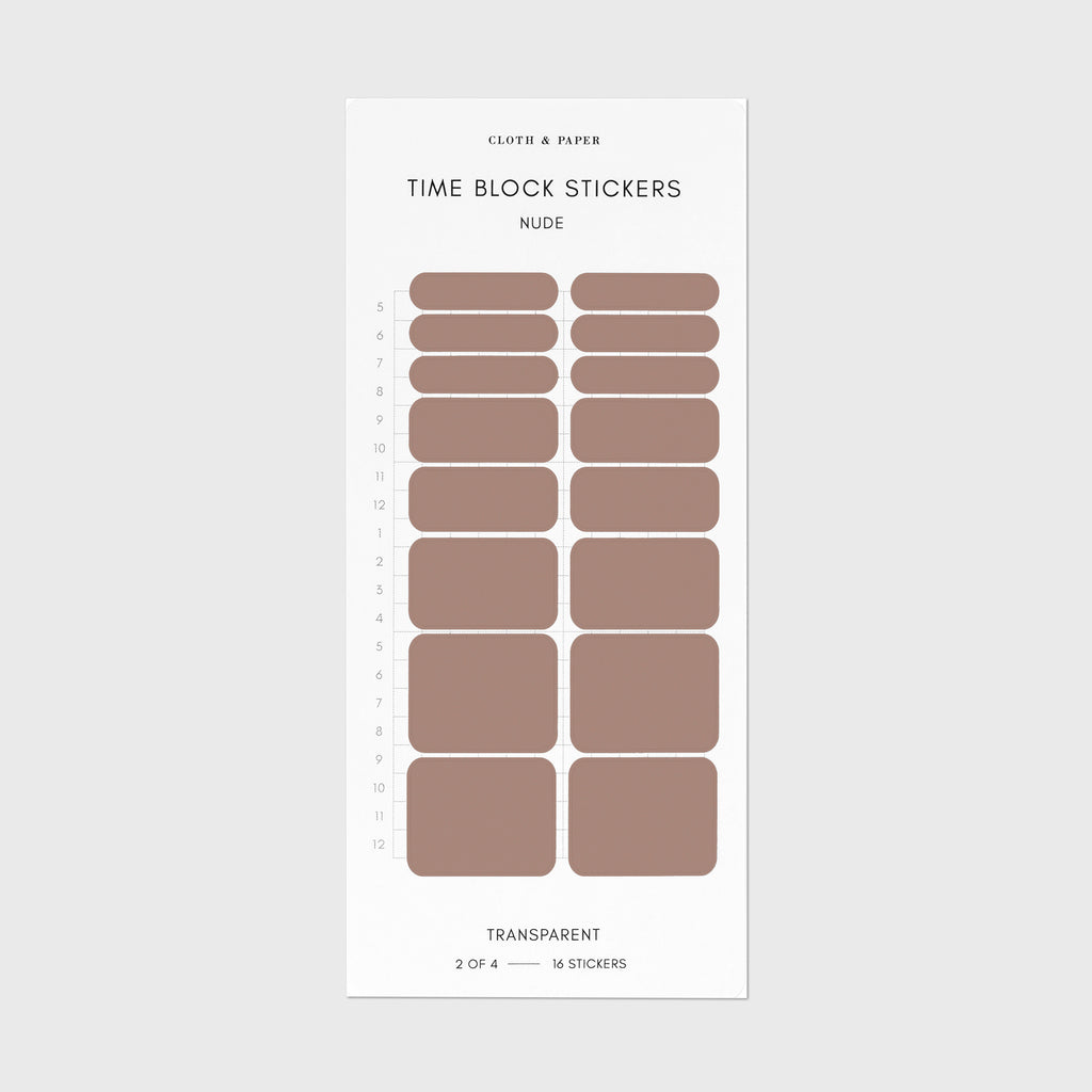 Nude brown time block stickers displayed on a white background.