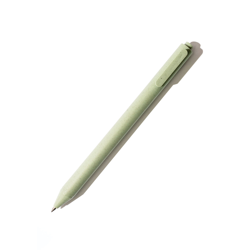 Green pen displayed on a white background.