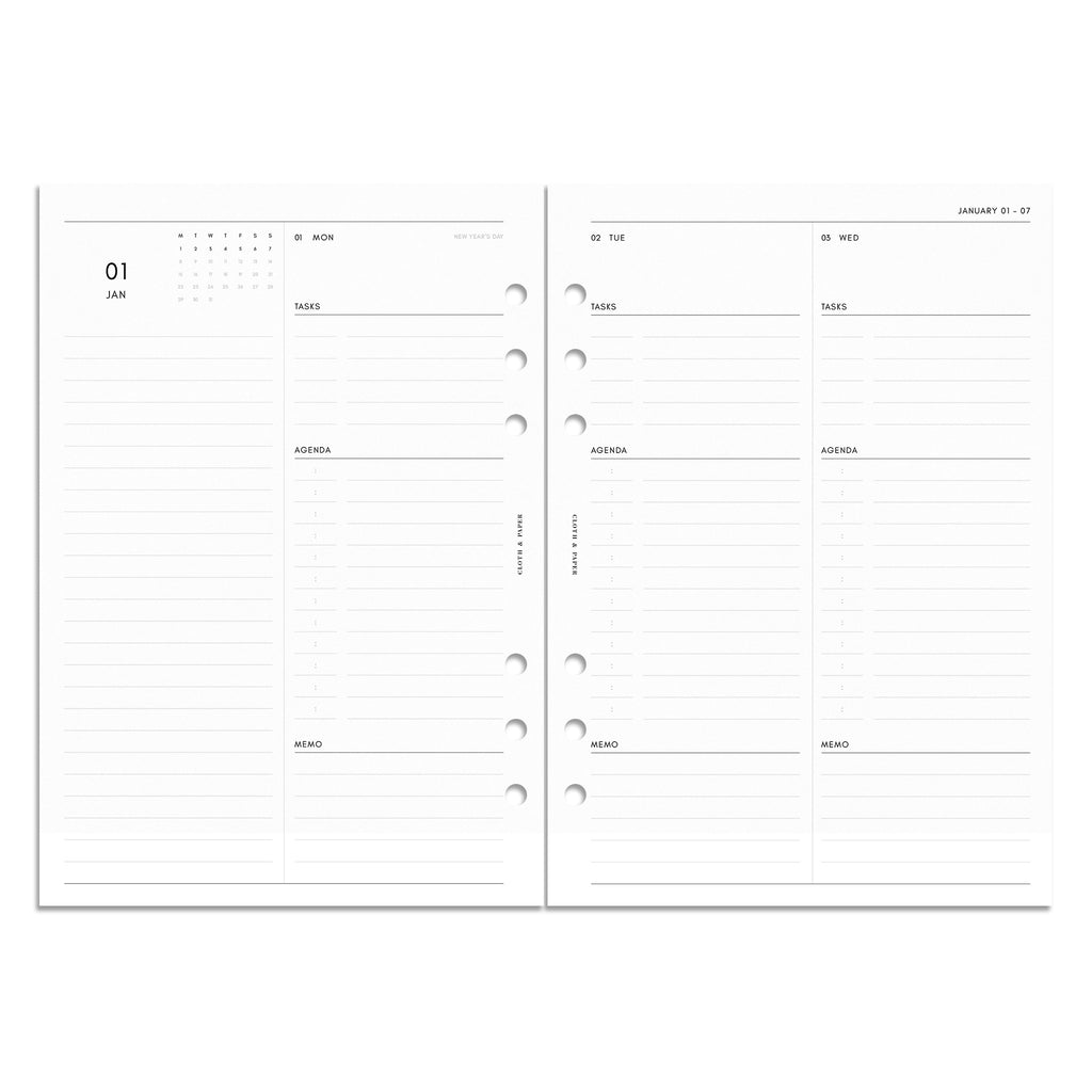 2024 Dated Planner Inserts, Daily, Cloth and Paper. Digital mockup of inserts in A5.