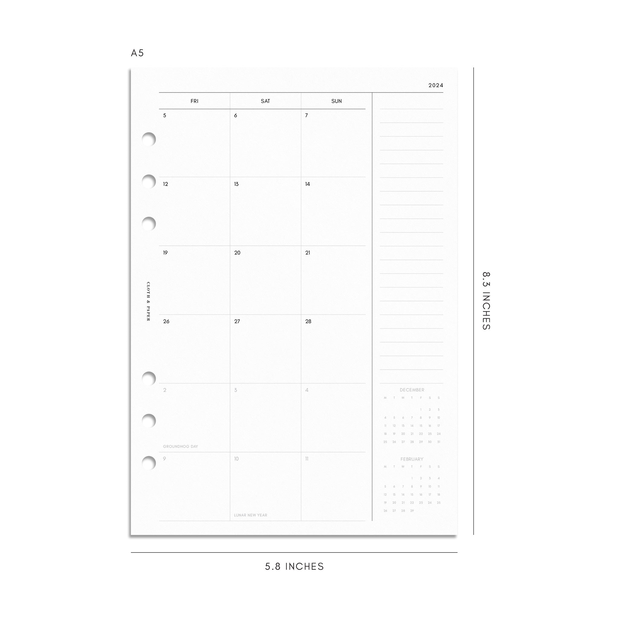 Dated Monthly Calendar Planner Inserts Monday Start Optional 