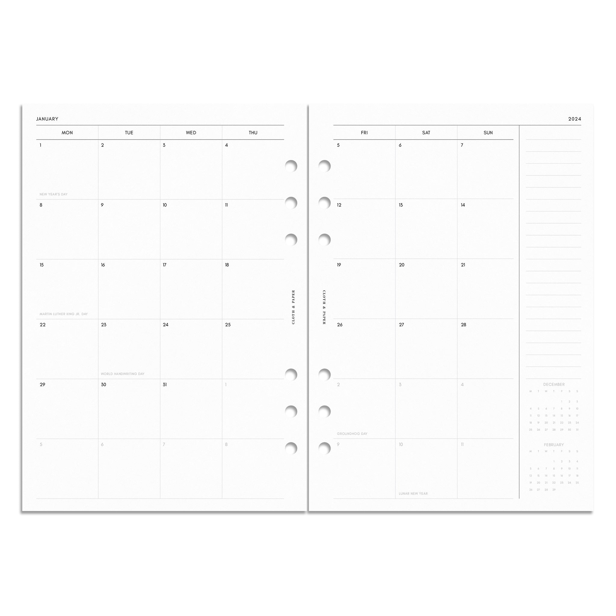  2024 Daily Planner Refills A5 Size, One Page Per Day, Monthly  Tabs, 6-Hole Punched, Jan 2024 - Dec 2024 : Office Products