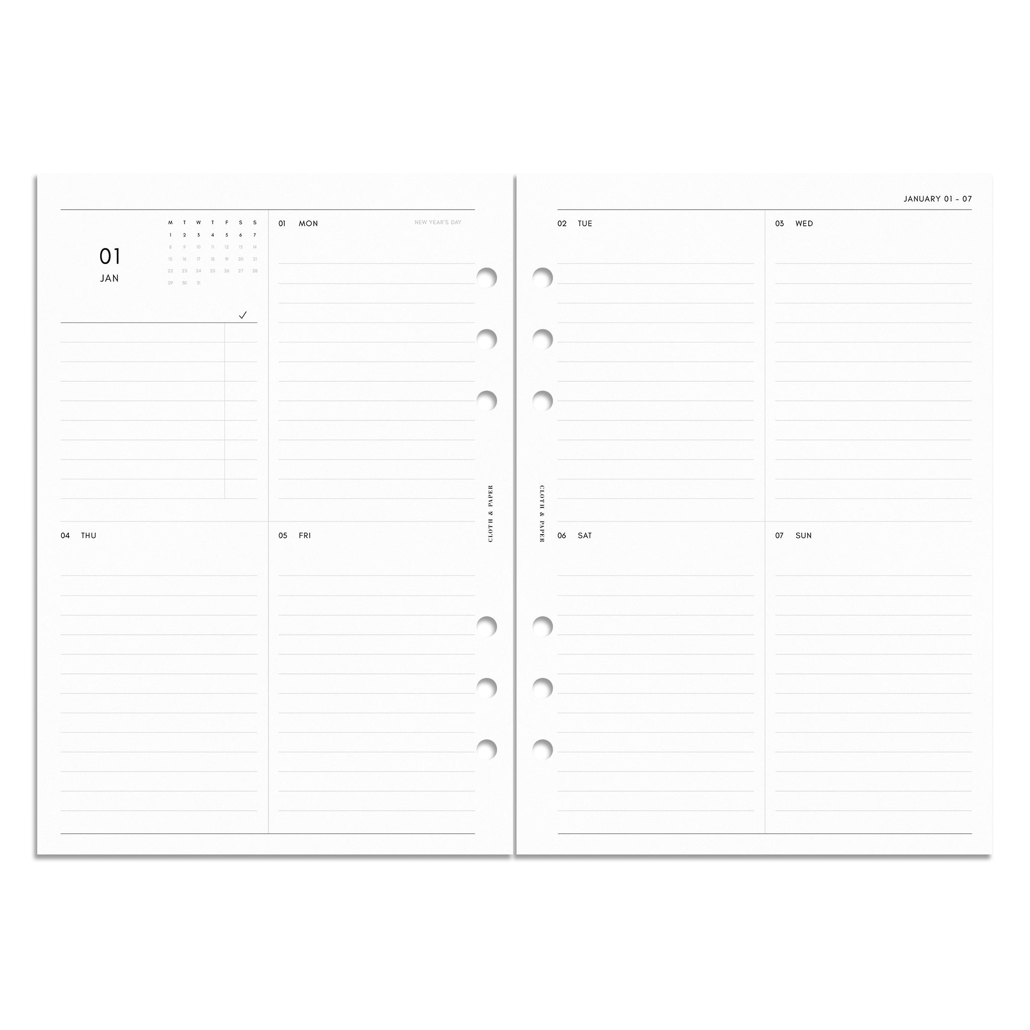 Minimal Vertical Week to View Diary Refill - A5