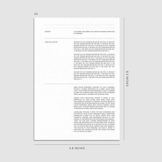 Digital mockup of the 2025 Dated Daily Planner Insert | Monday Start showing the monthly cover. Size shown is A5.