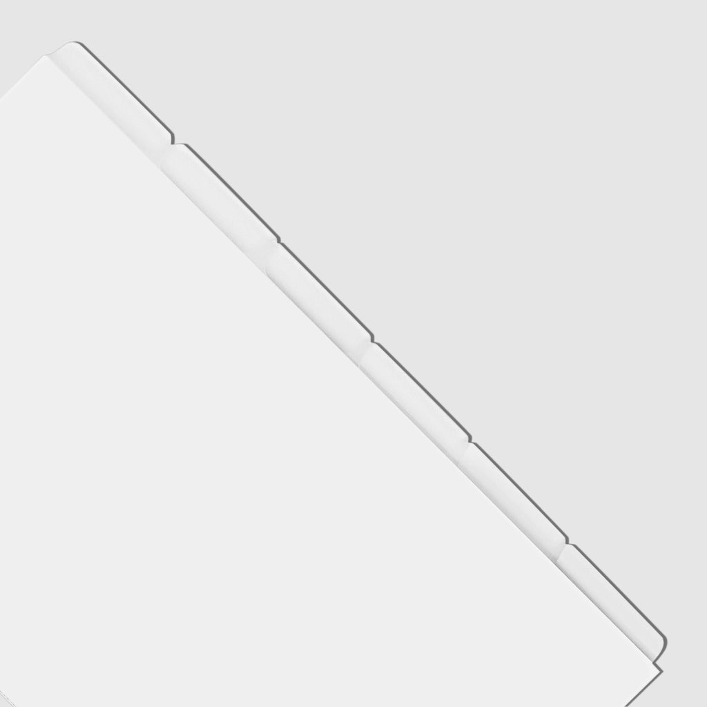 Blank Side Tab Planner Dividers, Glass Plastic, Cloth and Paper. Dividers displayed on a white background.