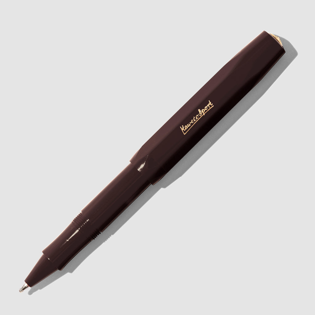 Burgundy Rollerball pen displayed on a neutral background.