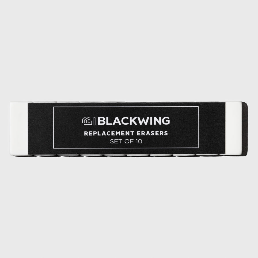 The image shows  the white color variant of a set of 10 blackwing replacement erasers.