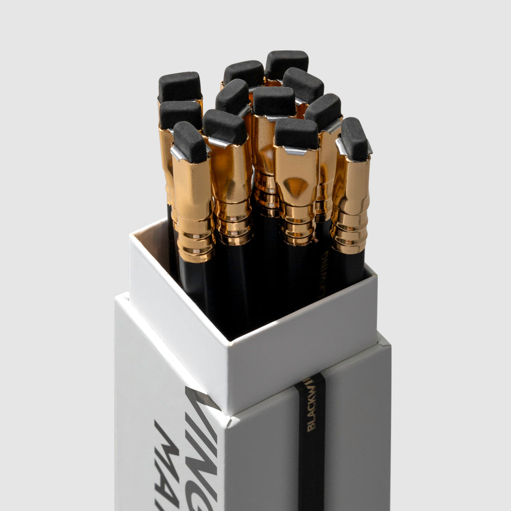 The image shows a set of 12 blackwing matte pencils packaged inside a box.