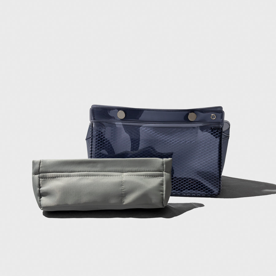 Double Carryall Pouch and Ristretto Liner displayed together on a neutral background.