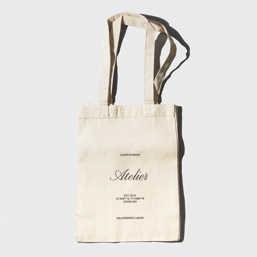 Atelier Tote Bag, Cloth and Paper. Tote displayed on a neutral background.