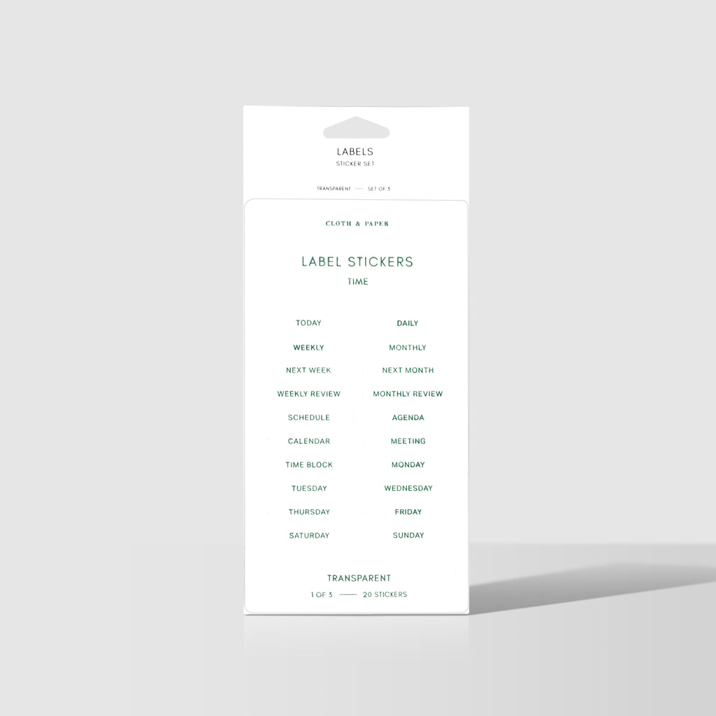 Clear Label Stickers, Legend, Cloth and Paper. Stickers displayed on a neutral background.