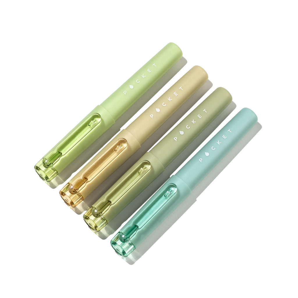 Ohaya Pocket Highlighter, Cloth and Paper. Set of four highlighters displayed on a white background. Colors shown are wheat, spring green, pale green, and seafoam.