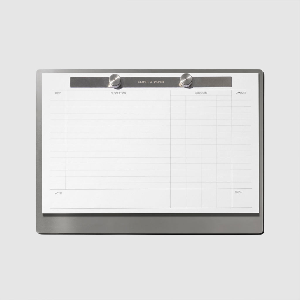 Modern Bound Notepad with Financial inserts shown on a neutral background.