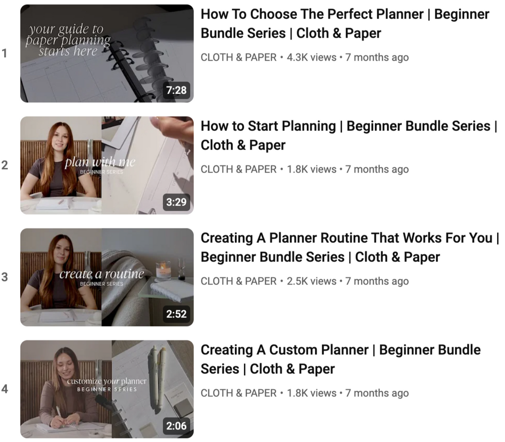 A preview image showcasing there are 4 videos on YouTube for our Beginner Planner Bundle Series.