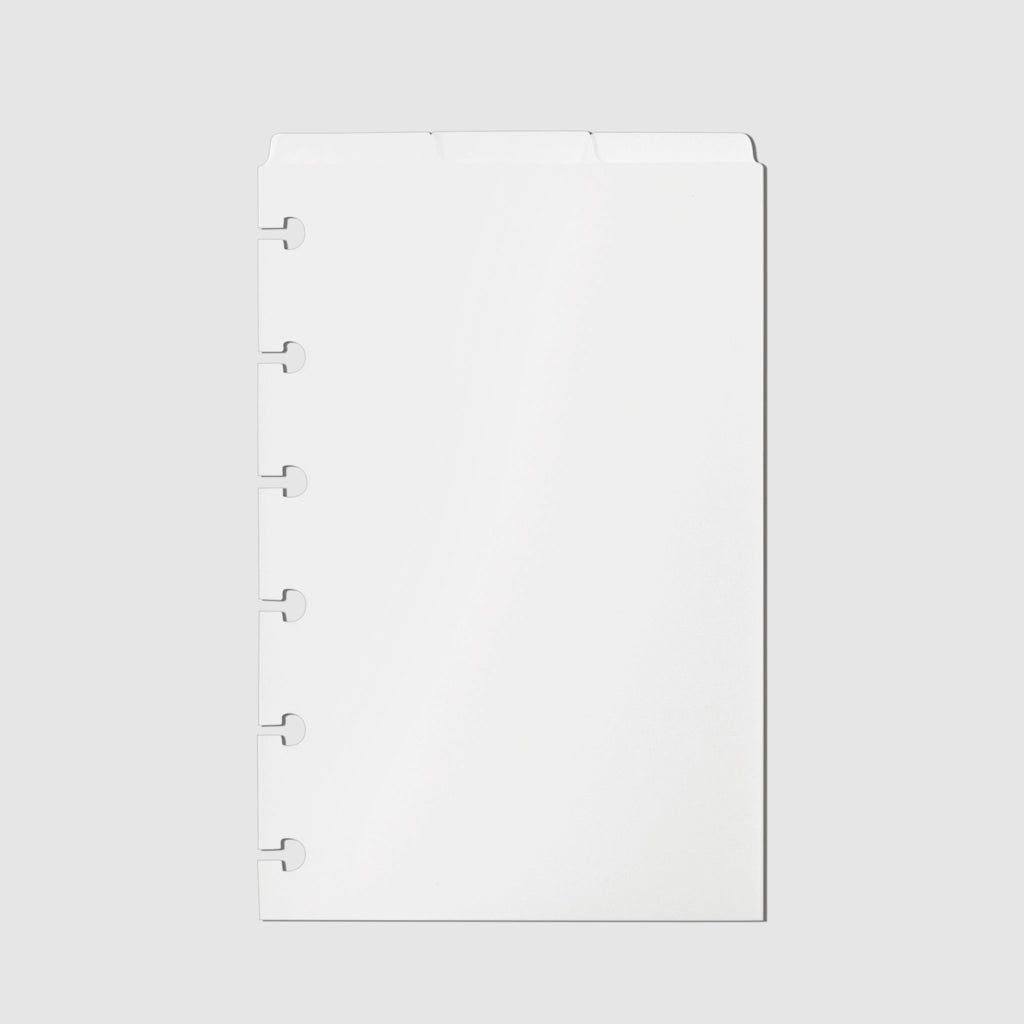 Blank Top Tab Planner Dividers, Low Profile, Matte, CP Petite size.  Cloth and Paper. Dividers displayed on a white background.