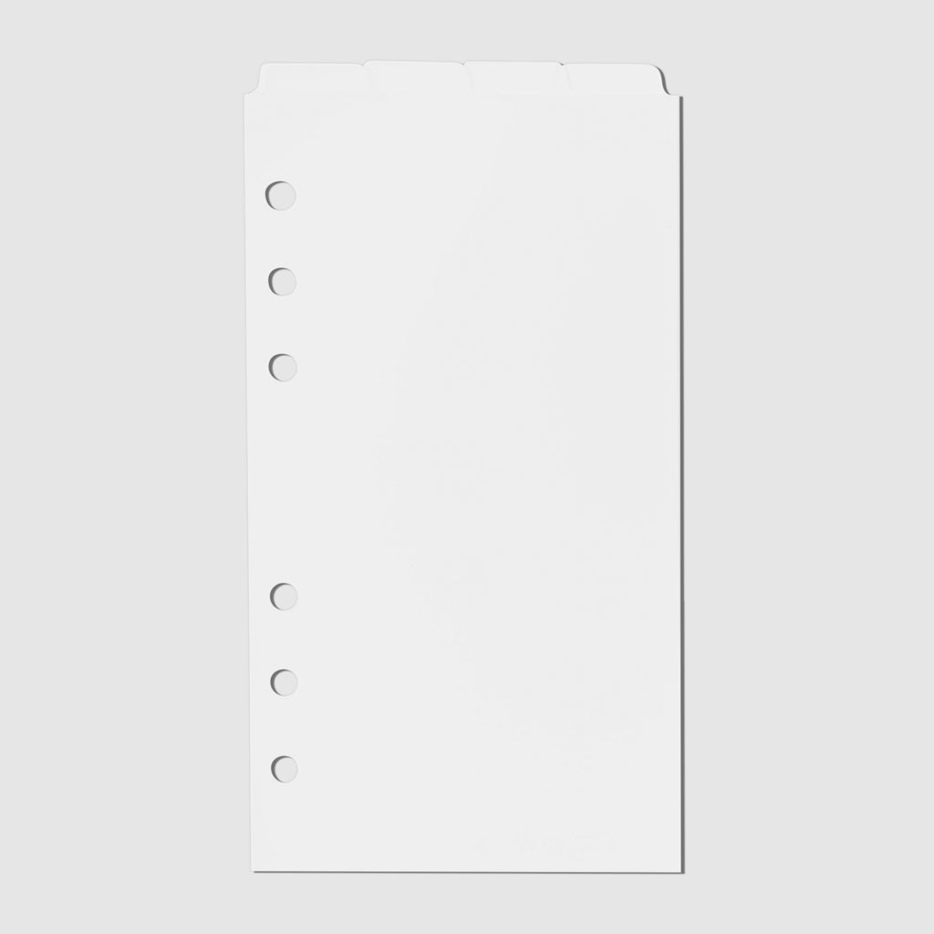 Blank Top Tab Planner Dividers, Low Profile, Matte, Personal size. Cloth and Paper. Dividers displayed on a white background.