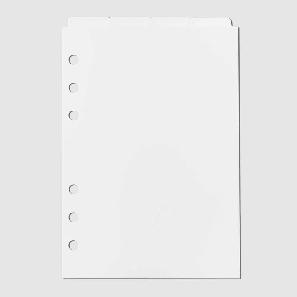 Blank Top Tab Planner Dividers, Low Profile, Matte, Personal Wide size. Cloth and Paper. Dividers displayed on a white background.