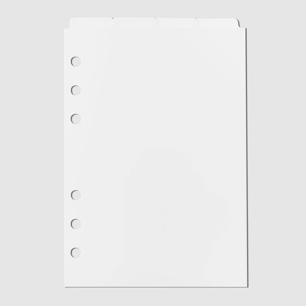 Blank Top Tab Planner Dividers, Low Profile, Matte, Personal Wide size. Cloth and Paper. Dividers displayed on a white background.