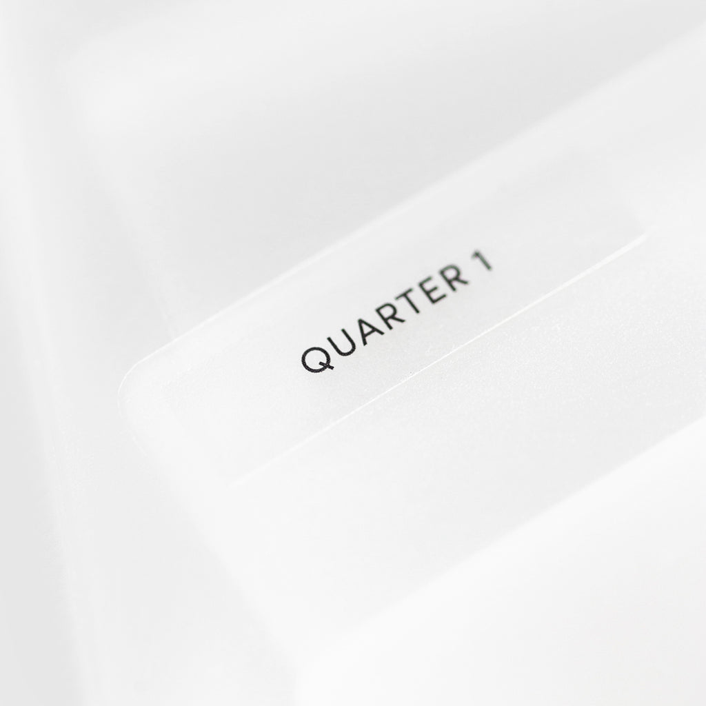 Close up of folder with label reading "Quarter 1."