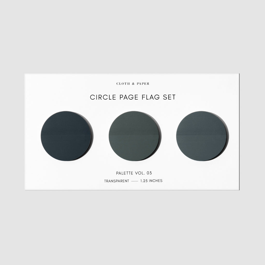 Page flags on their backing on a white background. Pictured is color set Volume 03.