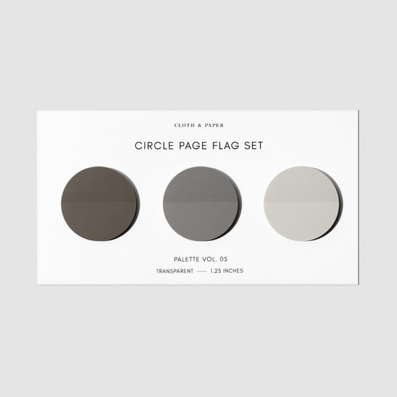 Page flags on their backing on a white background. Pictured is color set Volume 05.