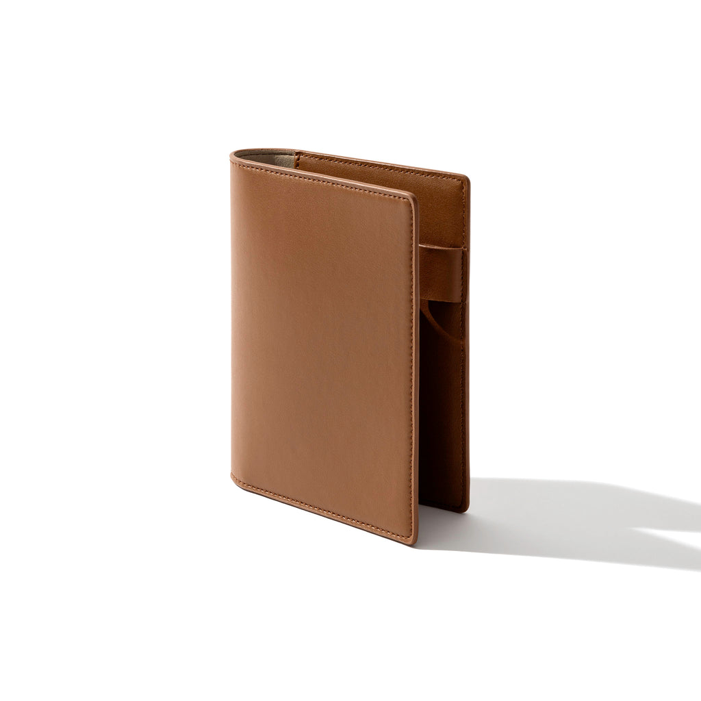 CP Petite folio displayed at a three quarter angle on a neutral background. Color shown is clay brown. 