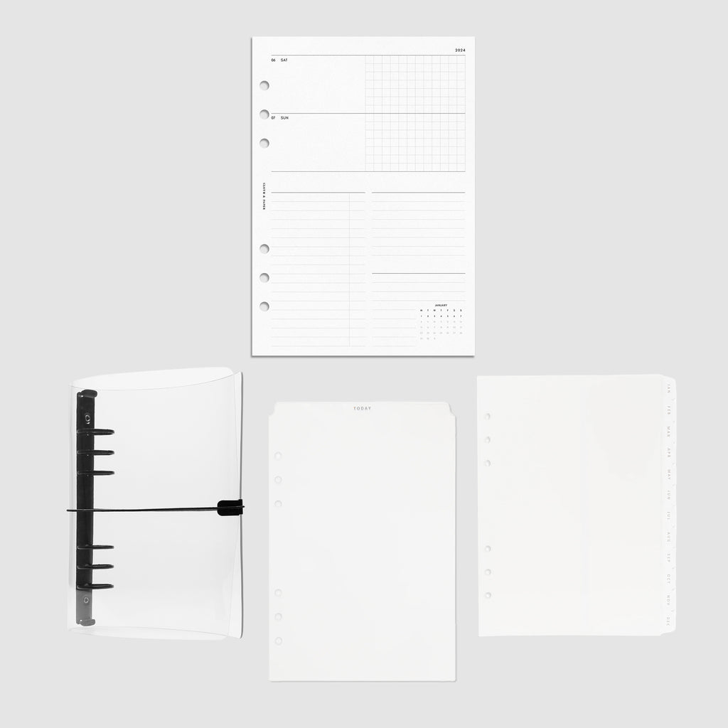 2025 Planner Bundle, Horizontal Weekly, Cloth and Paper. A5 bundle contents shown on a neutral background.