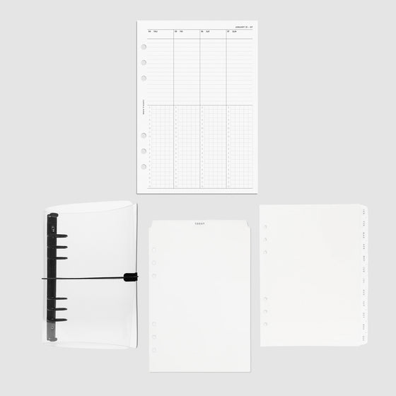 2025 Planner Bundle, Weekly Schedule, Cloth and Paper. A5 bundle contents displayed on a neutral background.