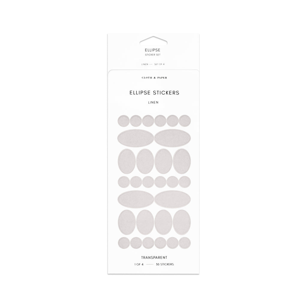 Linen stickers in their packaging on a white background.
