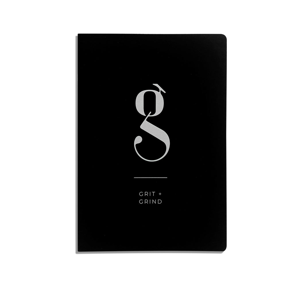 Grit and Grind Notebook, Lined, A5, Cloth & Paper. Notebook on a white background.