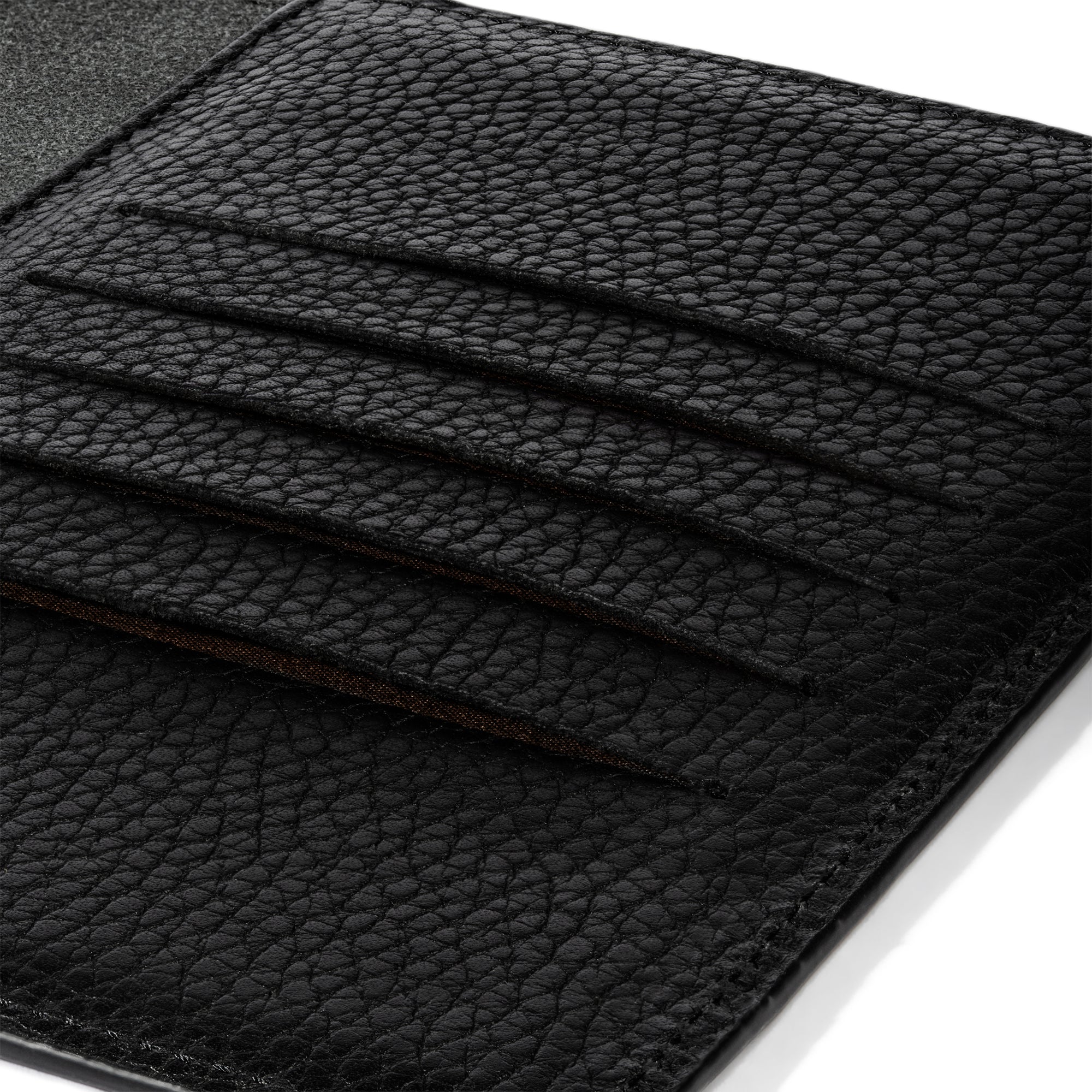 Closeup of Padrillo folio showing the hand-cut credit card slots.