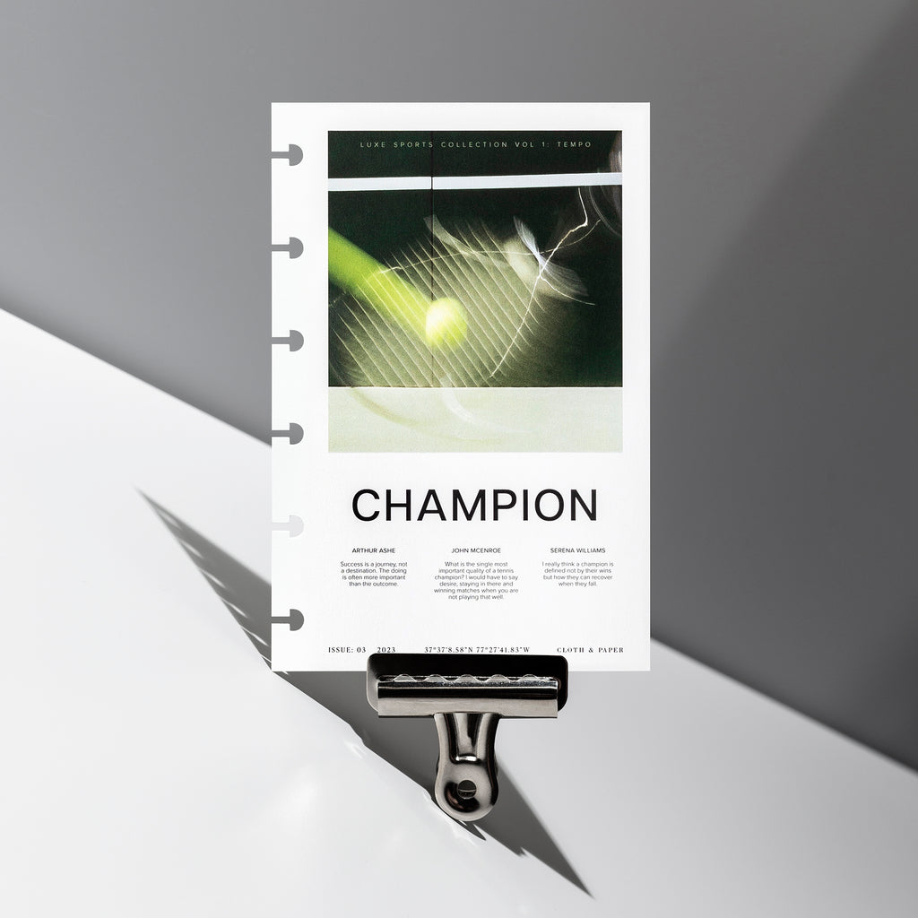 Champion dashboard displayed with a clip on a neutral gray background. Size shown is CP Petite. 