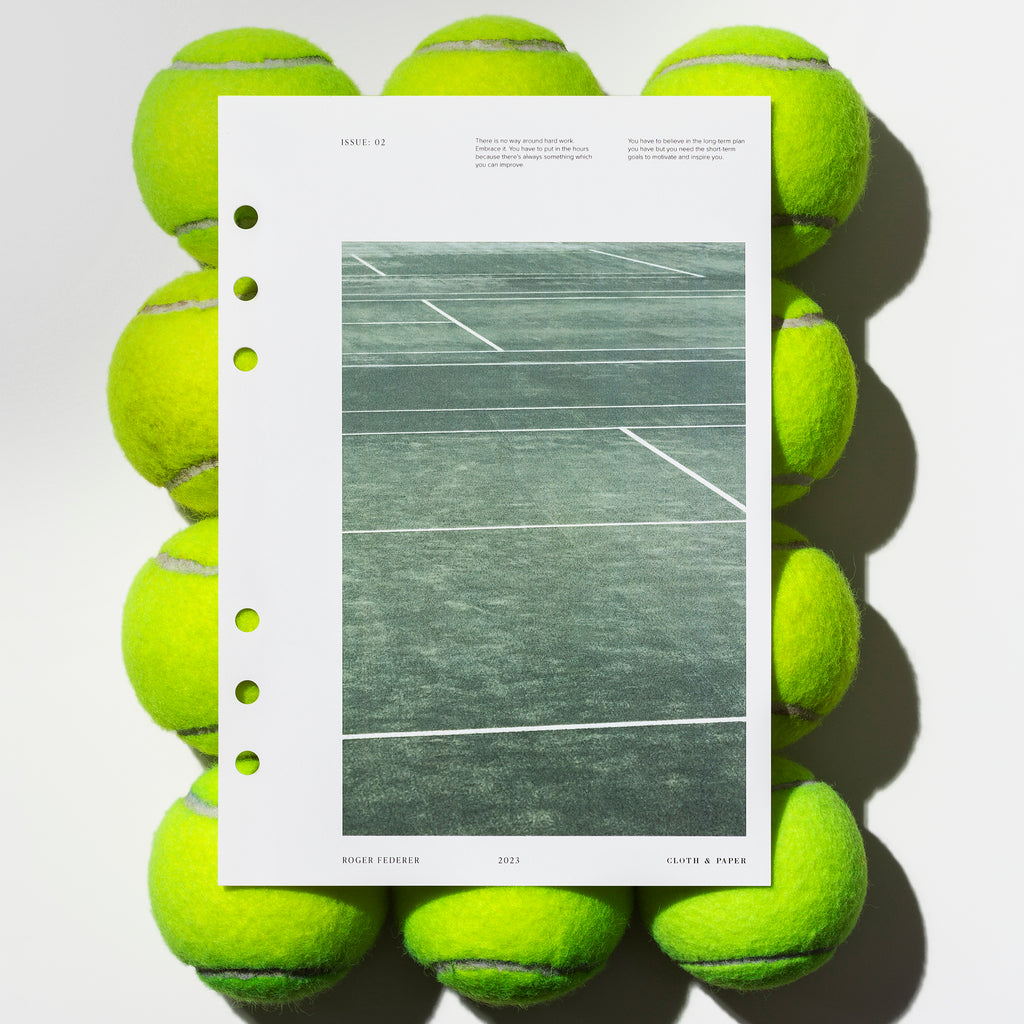 Full Court dashboard displayed on top of 12 tennis balls. Size shown is A5.  