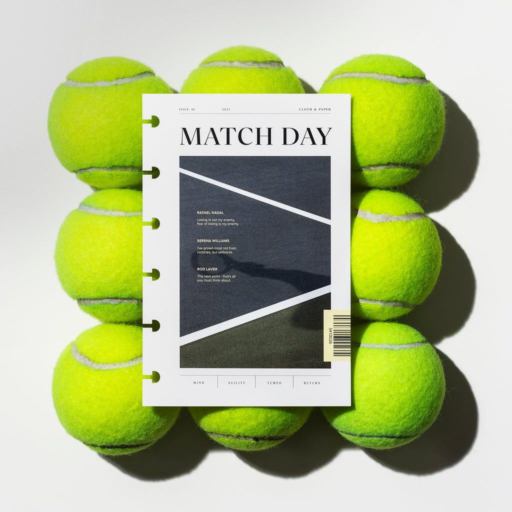 Match day dashboard displayed on top of 12 tennis balls. Size shown is CP Petite. 