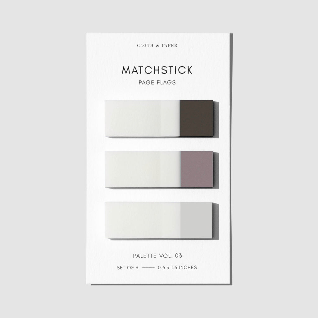 Matchstick Page Flag Set, Palette Vol. 03, Cortado, Au Lait, and Angora, Cloth and Paper. Set of matchstick page flags against a white background.