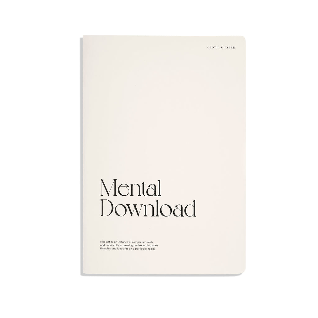Mental Download Notebook, A5, Cloth and Paper. Notebook against a white background.