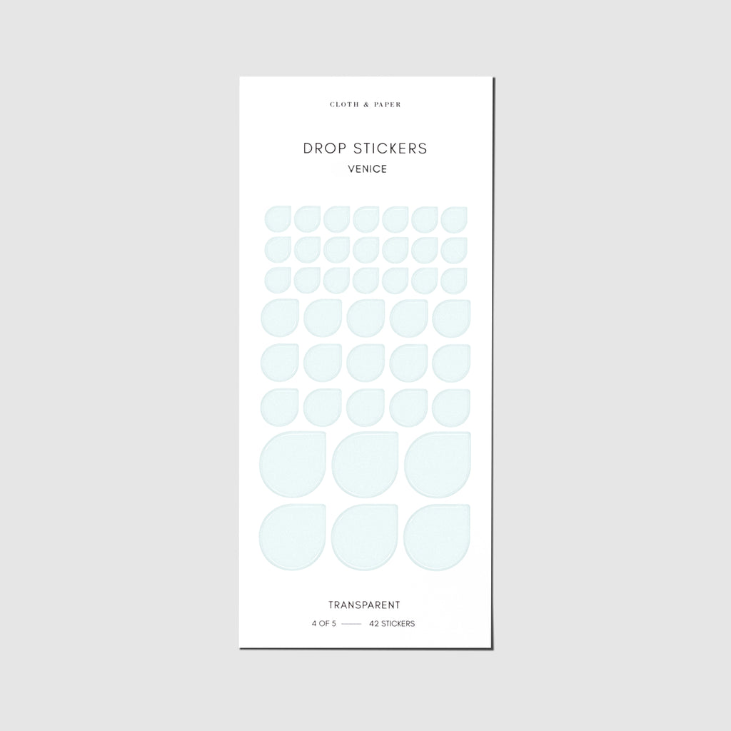 Minimal Shape Sticker Set with Transparent Drops in Venice displayed against a neutral background.