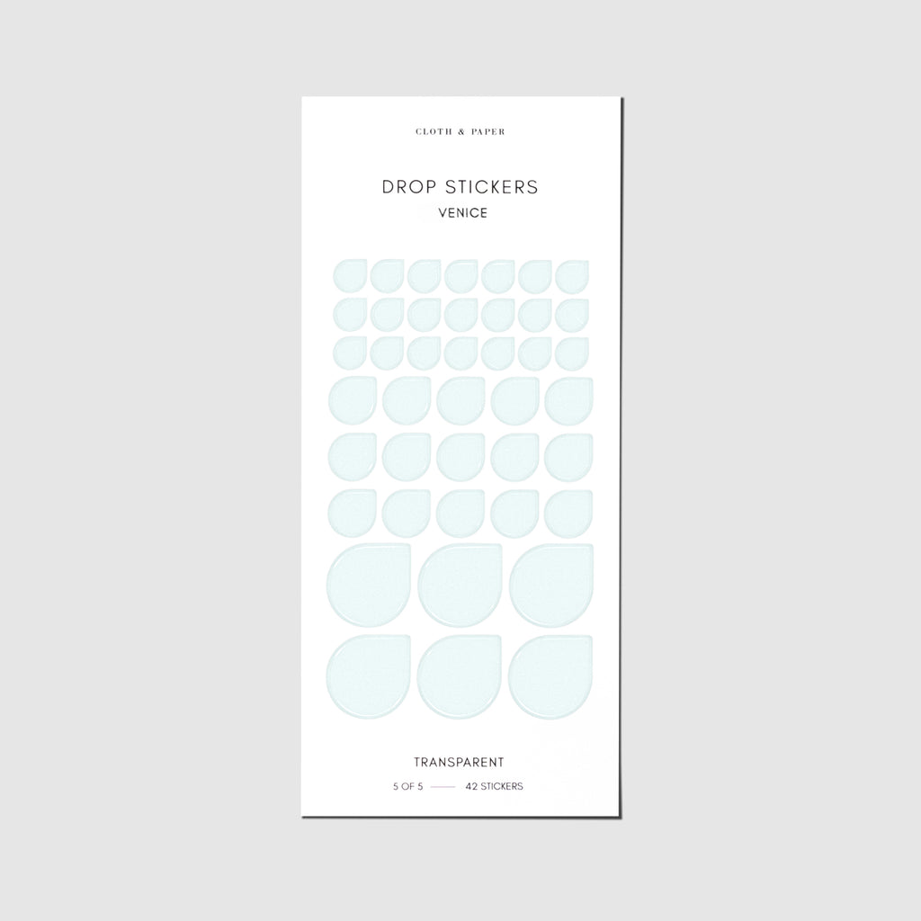 Minimal Shape Sticker Set with Transparent Drops in Venice displayed against a neutral background.