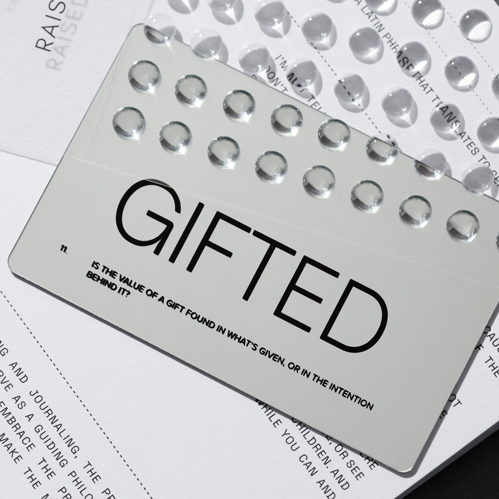 Gifted reflection prompt card displayed on a neutral background.